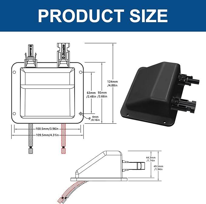 Solar Cable Entry Gland,0.33ft 10AWG Soft Solar Extension Cable and Connector, UV Resistance Dual Cable Entry Gland Housing on Rv, Boat, Camper (10cm, Black)