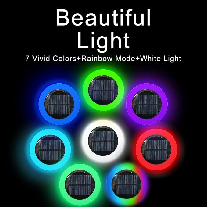 20 Lumens Colorized Solar Ground Lights,Solar Disc Lights with Mutiple Color Functions for Pool Area, Pathway, Patio, Yard, Path, Lawn and Garden