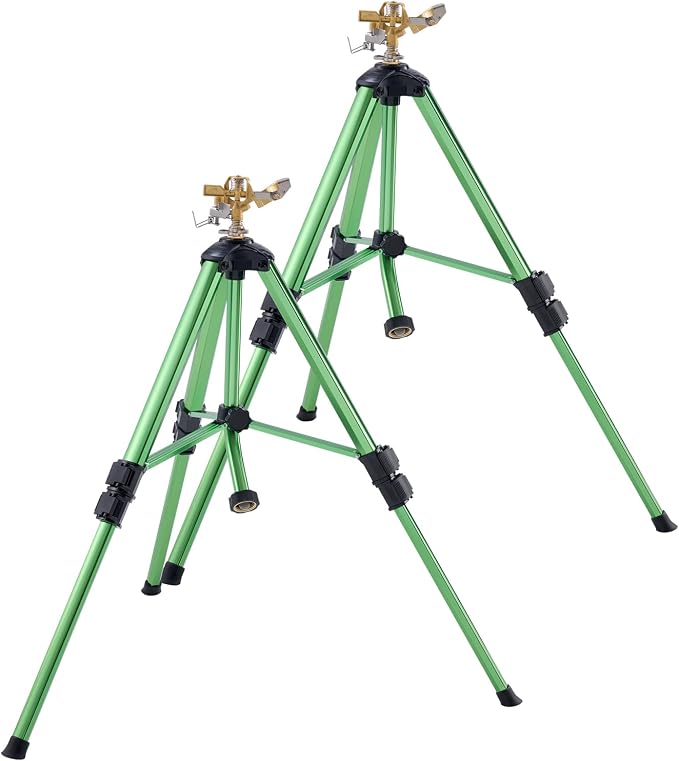 VEVOR Impact Sprinkler on Tripod Base, 2 Packs, Heavy Duty Tripod Sprinklers with Brass Head & 3/4" NH Connector, 360 Degree Large Area Irrigation Sprinkler, Adjustable Heights Sprinkler for Yard