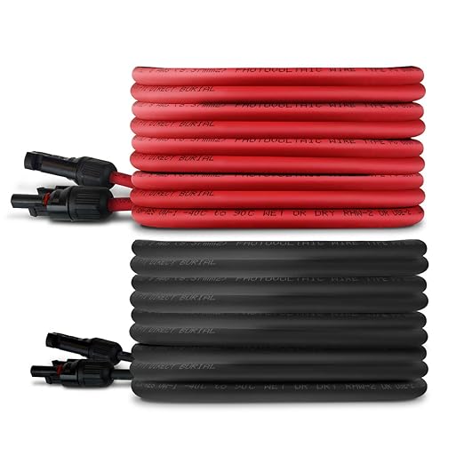 TEMCo Solar Panel Extension Cable 8 AWG 125 Ft Red + 125 Ft Black w/Staubli MC4 Connectors
