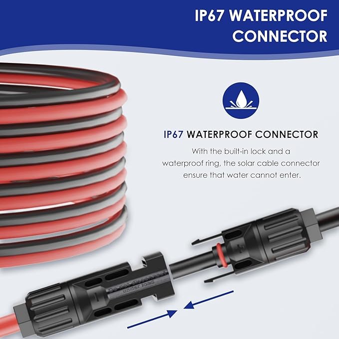Waterproof Solar Cable Gland Entry Housing Solar Junction Box Fit for roof Panels on RV Boat, Camper, Van, Building, Garage, Shack, with 10Ft 10AWG Solar Extension Cable Connector