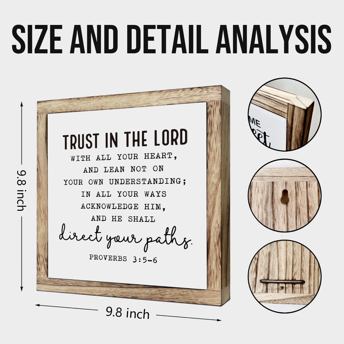 Christian Wooden Plaques Box Signs 9.8 * 9.8, Scripture Desk Decor, Farmhouse Living Room Decor, Proverbs 3:5-6 Trust In the Lord Sign