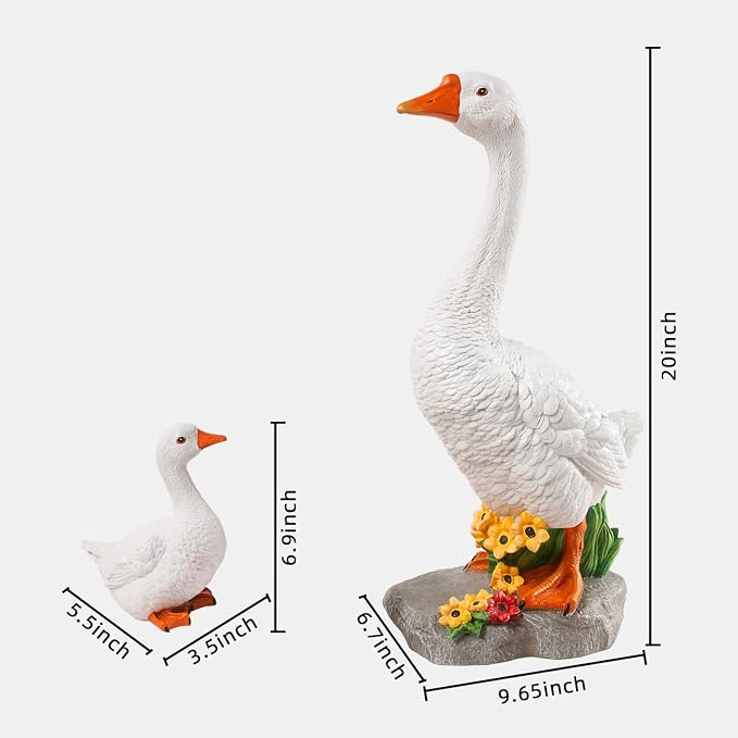 Porch Goose Garden Statue 2 Pack, Mom and Baby Goose Garden Decor, 20 Inches High Goose Statue, Big Resin Yard Decor, Outdoor Geese Figurine for Patio,Porch,Yard,Lawn Ornament, Gifts for Mom