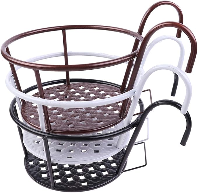 Hanging Railing Planters Baskets Art Hanging Flower Stands Balcony Flower Pot Holders Plant Iron Racks Fence Metal Potted Stand Mounted Balcony Round Plant Basket Shelf Container Box,Garden Steel Pots