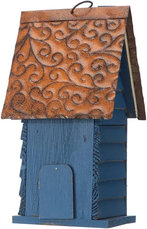 Glitzhome Bird Houses for Outside, 12" H Retro Blue Distressed Solid Wood Cottage Birdhouse Hanging Bird House for Outdoors, Bluebird House for Garden Patio Backyard