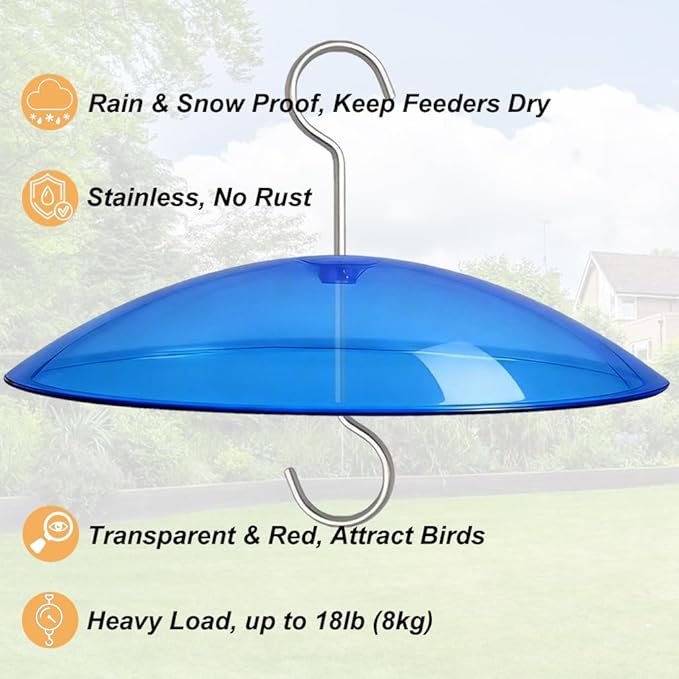 Small Rain Cover for Bird Feeder - 2PC x 8" Mini Hanging Weather Guard Protective Dome Against Rain/Snow/Sun - Blue Translucent Plastic - Dia. 20CM