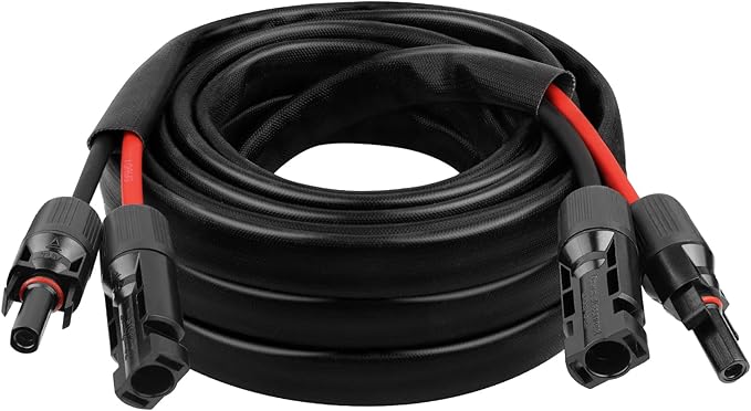 10AWG Solar Cable - 15FT Solar Panel Extension Cord 10 Gauge PV Wire with Flame Retardant Protective Sleeving Female & Male Waterproof Connector for RV, Photovoltaic Systems, Solar Panels (15 Feet)