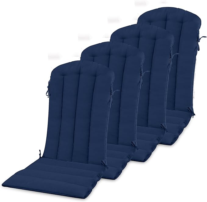 YEFU Adirondack Chair Cushion, Rocking Chair Cushions with Straps, Folding Patio Chair Pad for Indoor and Outdoor, 19.7x18.9x1.5 Inch, Navy, 4-Pack