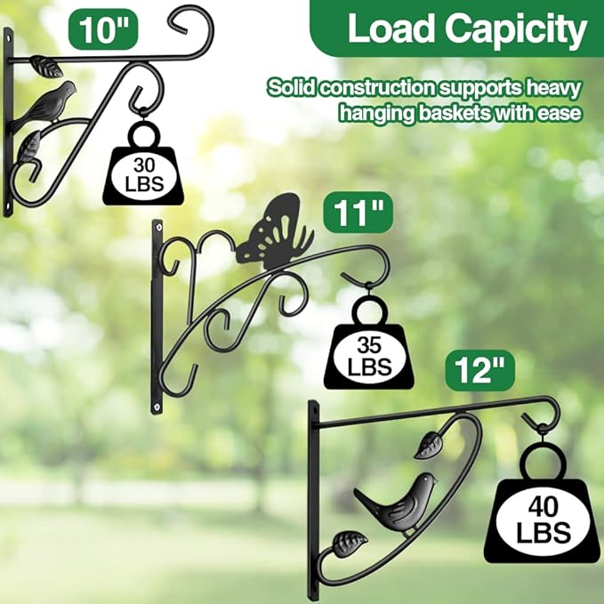 AMAGABELI GARDEN & HOME 4 Pack Hanging Plant Brackets Outdoor 12 inch Metal Fence Wall Plant Hanger Hooks for Hanging Flower Baskets Bird Feeders Lanterns Wind Chimes Rust-Resistant Black