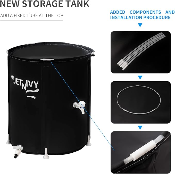 Rain Barrel Upgrade Anti-Collapse Collapsible Rainwater Collection System,Portable Water Storage Tank,Garden Water Catcher (Black, 50)