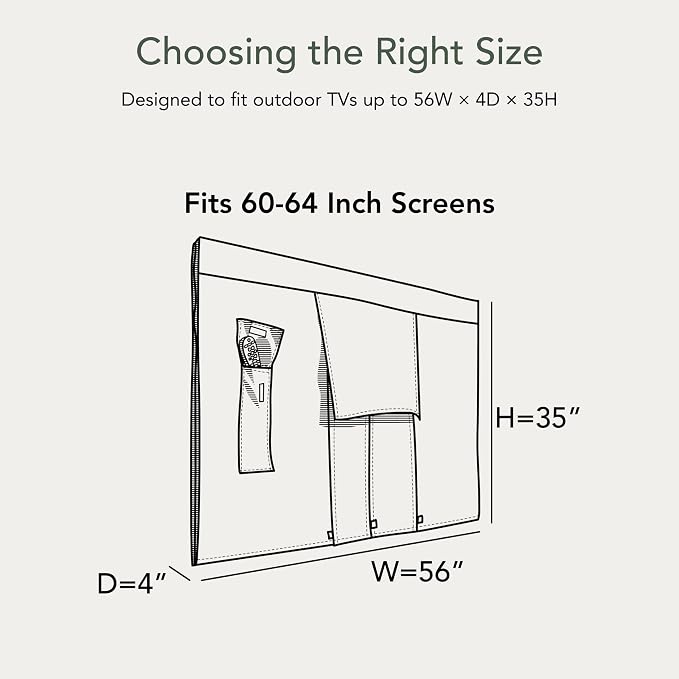 Covermates Outdoor Full TV Cover – Water-Resistant All-Weather Protection for Mounted & Freestanding TVs, 12-Gauge Vinyl with Remote Pocket & Secure Touch Fastener Closure, 60-64 Inches, Black