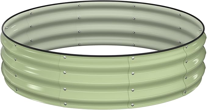 Winpull Raised Garden Bed Kit, 4x4x1 ft Round Galvanized Planter Box Outdoor with Safety Edging, Large Metal Raised Beds for Gardening Vegetables Flower Fruits (Avocado Green)