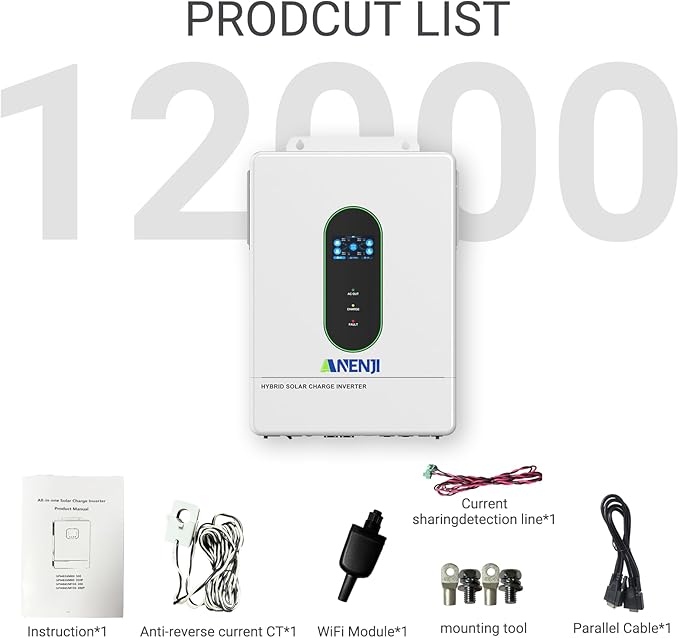 12000W Hybrid Solar Inverter 48V,120/240V Split-Phase,Dual MPPT Max. 220A Battery Charging,Parallel 6 Units,Pure Sine Wave,Off+On-Grid Inverter for Home Loads Safe and efficient UL1741 Certification