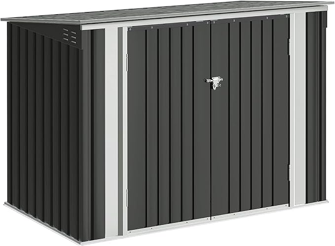 Devoko Outdoor Storage Shed 5.8 x 3.3 FT Metal Trash Shed Waterproof Outside Storage with Lid Chain Hydraulic Gas Rod for Trash Can Weeding Tools