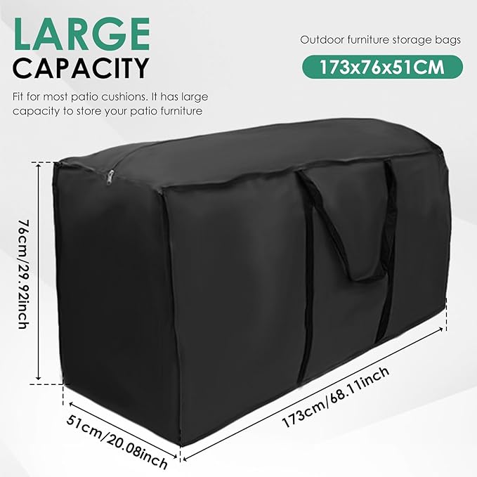 Patio Cushion Storage Bag ,Outdoor Cushion Storage Cover with Zipper and Handles Size 68" L x 30" W x 20" H Extra Large Pillow Organizer Bag for Furniture,Christmas Tree, Bedding Storage(1Pack)
