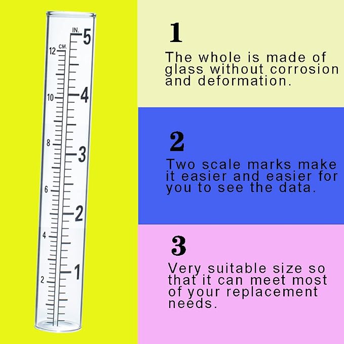 YZDTECH 4 PCS Rain Gauge Glass Replacement Tube, Glass Rain Gauges Replacement Tubes Best Rated for Yard Garden Outdoor Lawn, 5 inch with Tube Brush