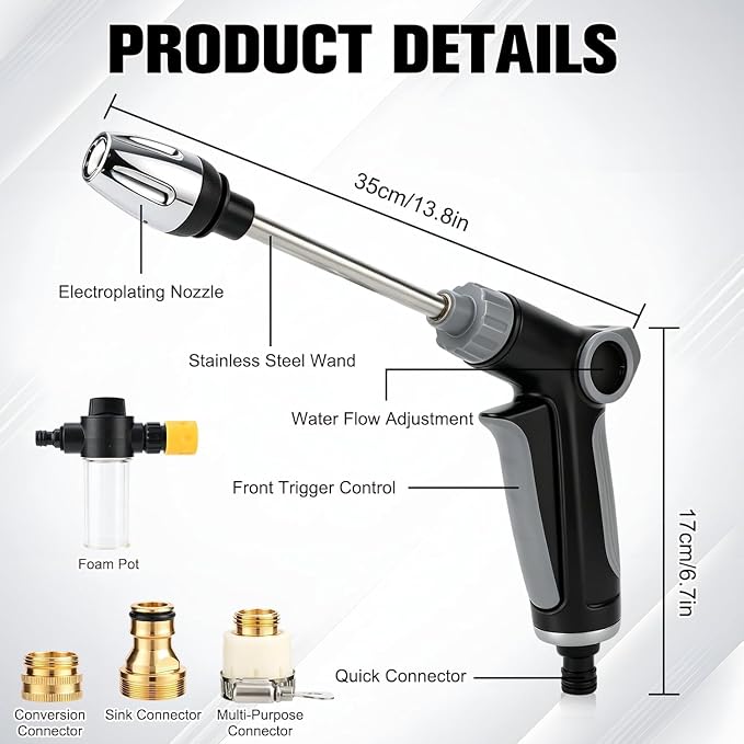 Pressure Washer Spray Nozzle, Heavy Duty Garden Hose Nozzle, Multi Function Lawn & Garden Watering Sprayer, 360° Rotating for Three Spray Modes, Effortless Dirt & Stain Removal(1 Set)