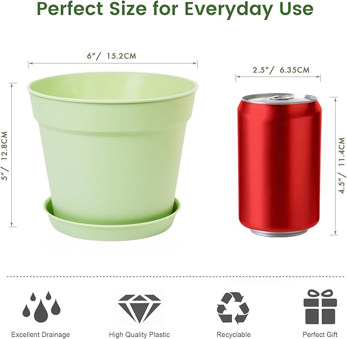 SwinDuck 10 Pack 6 Inch Plant Pots with Drainage and Saucers, Plastic Flower Pots for Indoor and Outdoor Plants, Stackable Nursery Planters for Houseplants and Herbs, Colorful
