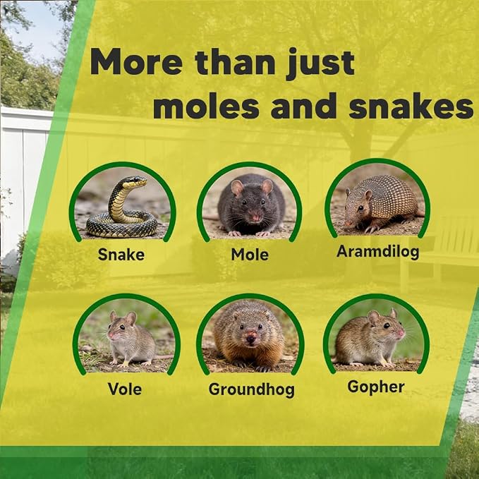 Mole and Snake Repellent for Lawns, Mole Deterrent for Yards, Gopher Repellent, Vole & Groundhog Repellent Outdoor, Armadillo Repellent for Garden, Covers 120 Sq Ft, 8 Packs