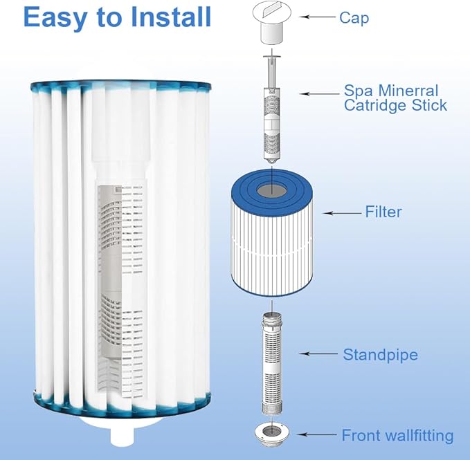 Hot Tub Silver Ion Cartridge for Hot Springs Spa- Hot Tub Silver Ion Cartridge Keeps Spa Water Crystal Clear, Spa Mineral Sticks for Hot Tub, Each Filter Last 4 Months (4-Pack, Grey)