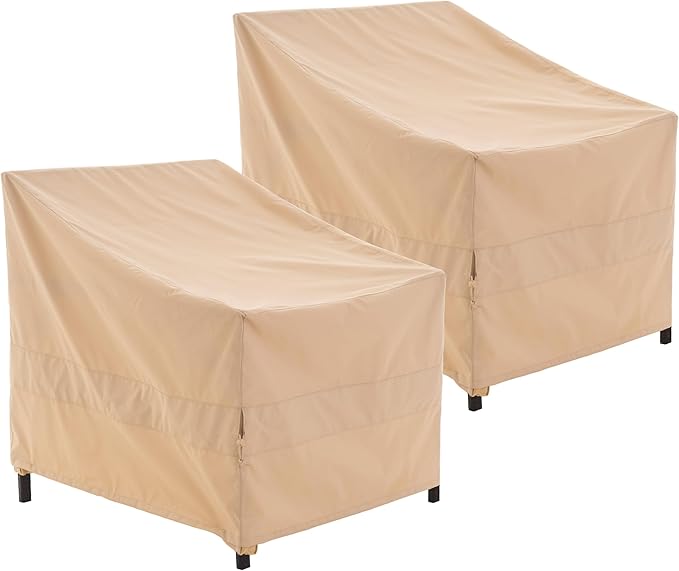 WJ-X3 Patio Chair Cover, Outdoor Lounge Cover, Heavy Duty, Waterproof Lawn Chair Covers, 36W x 40D x 36H, Beige, 2-Pack