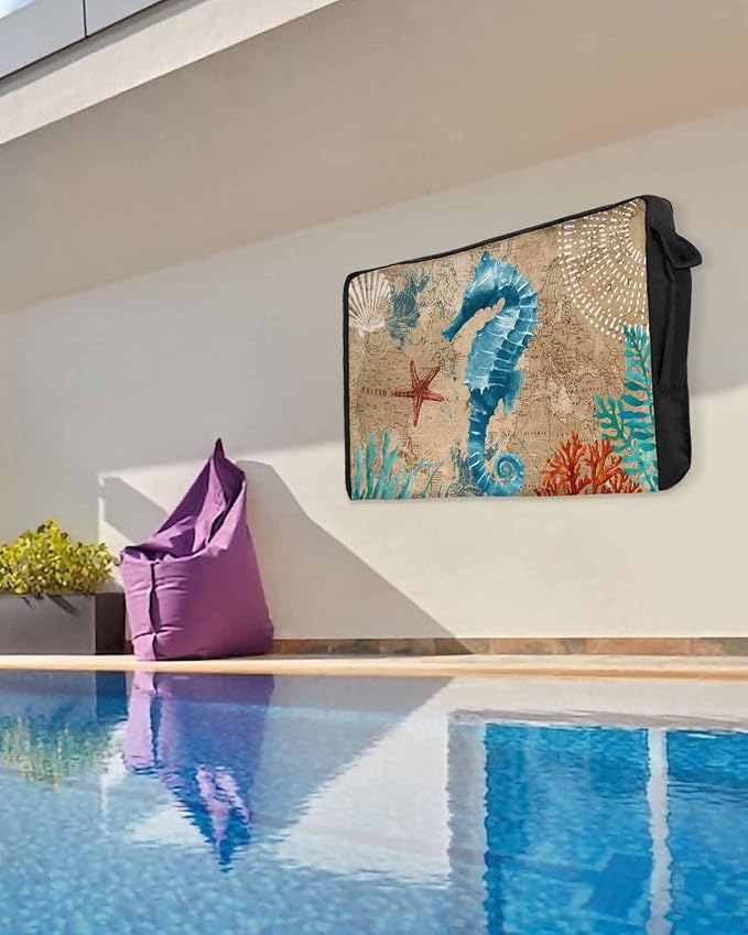T&H XHome Outdoor TV Cover - Nautical Theme Marine Life Seahorse Waterproof and Weatherproof 40"-43" LCD Movable Shield TV Display Screen Protector Outside Television Covers