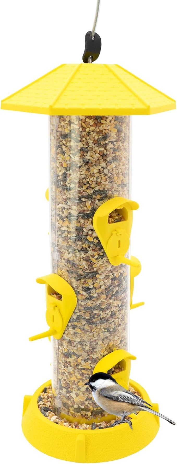 North States Village Collection - 2-in-1 Hinged-Port Birdfeeder Fiesta Yellow: Hanging Bird Feeder for Outdoors, Holds 1.75 Pounds of Seed