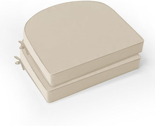Outdoor Chair Cushions Set of 2: Waterproof & Fade Resistant Patio Furniture Cushions - 17 x 16 x 2 Inch Non Slip Round Corner Seat Cushion Pads with Removable Cover for Garden Yard Lawn, Cream