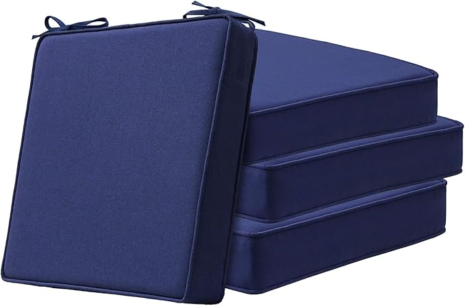Square Corner Seat Cushions, 19" x 19" x 3", Set of 4, Indoor Outdoor Water Repellent Universal Chair Pads with Ties for Patio Furniture, Garden Deck Dining Chairs, Navy