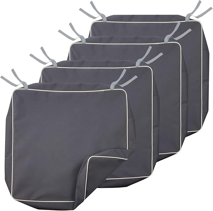 Porch Shield Outdoor Cushion Slipcovers Patio Chair Seat Cushion Covers Set 4 Waterproof Fade Resistant 23 x 23 x 4 inch, Dark Grey