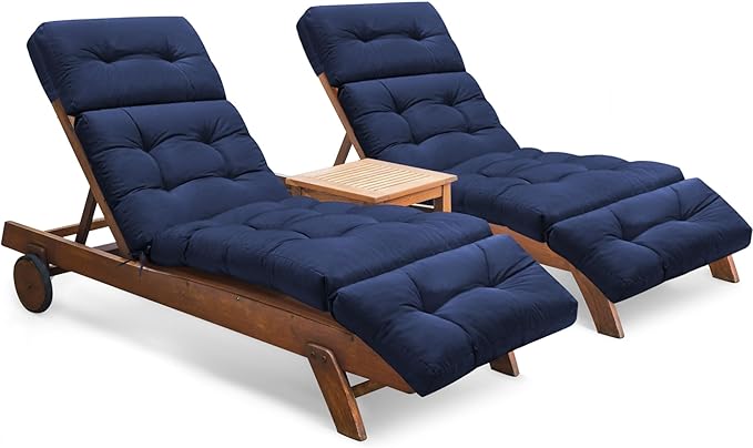 Chaise Lounge Cushions Outdoor Set of 2, 74.4 x 22 x 4.7 Inches Thickened Lounge Chair Cushions Waterproof for Outdoor Furniture with Ties, Non-Slip Patio Pool Chaise Lounge Cushions, Blue