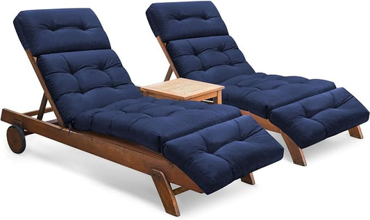 Chaise Lounge Cushions Outdoor Set of 2, 74.4 x 22 x 4.7 Inches Thickened Lounge Chair Cushions Waterproof for Outdoor Furniture with Ties, Non-Slip Patio Pool Chaise Lounge Cushions, Blue