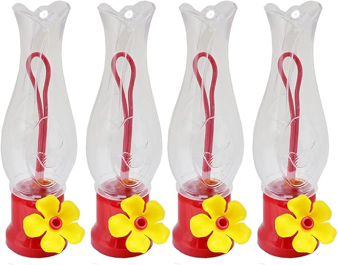 Mini Hummingbird Feeder 4 Pack 2.3oz Small Nectar Plastic Red Cute Hummingbird Feeders with Hanging Wires for Outdoor (Tulip Tube)