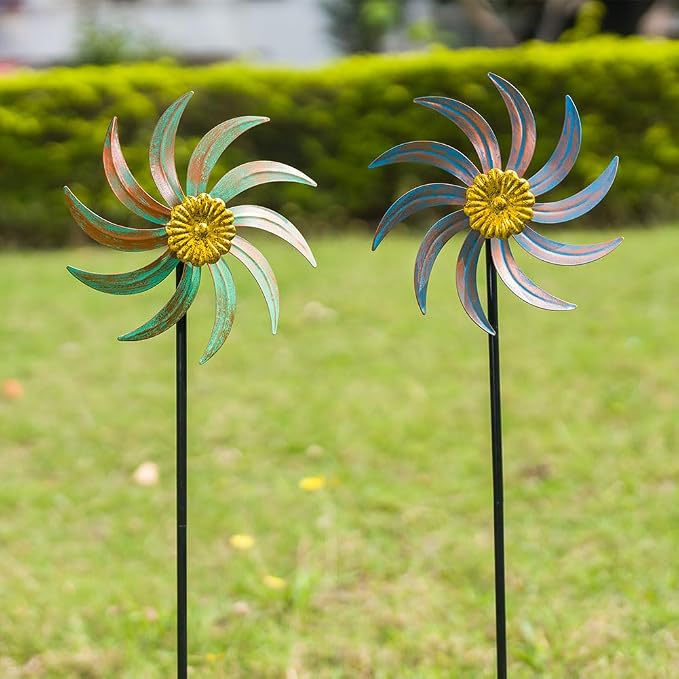 Viveta 2Pack Garden Wind Spinners,Outdoor Metal Wind Sculpture, Windmill Wind Spinner for Outdoor Yard Patio Lawn & Garden