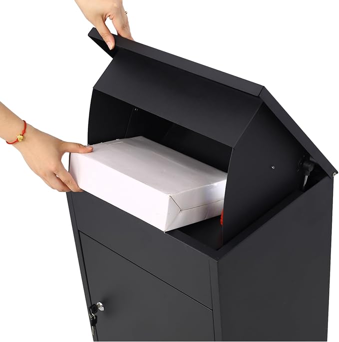 Package Delivery Box for Outside, Deck Boxes Outdoor Extra Large Mailbox Lockable Package Lock Box Steel Outdoor Package Box for Porch, 22.8"x17.3"x14.2" black