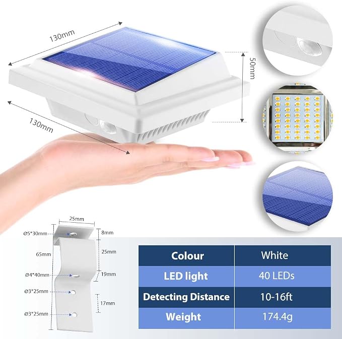 Solar Gutter Lights Outdoor, 40 LEDs Bright Solar Powered led Fence Light Deck Lights Waterproof for Wall, Deck, Fence, Stair, Step and Yard (White Shell, 4Pack, Warm White)