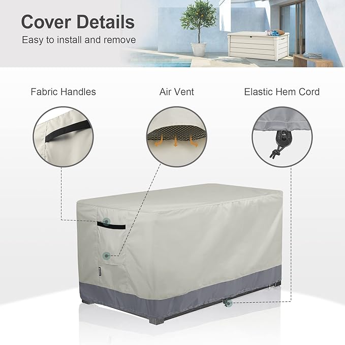 Patio Deck Box Cover Waterproof Outdoor Rectangular Storage Bench Cover 52L x 28W x 26H inch
