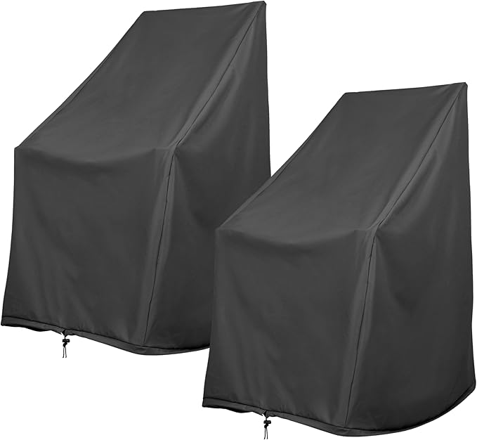 Shine Company Weatherproof Outdoor Rocking Chair Cover Set of 2, 100% Woven Polyester, Elastic Cord with Toggle, Black, 2-Pack