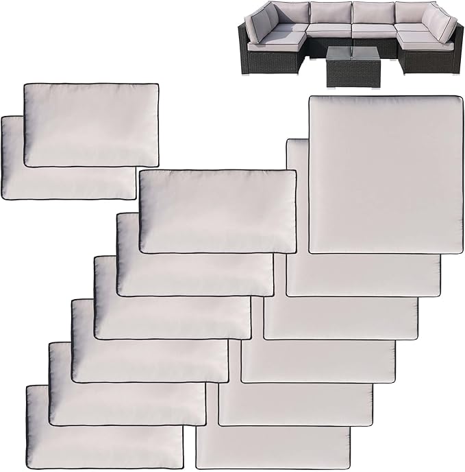 14Pcs Patio Cushion Covers Replacement Splashproof UV-Resistant Inelastic Covers with Zippers, Max Compatible 25.6x25.6x4inch Patio Cushion, for 7 Pcs Outdoor Patio Furniture Sets