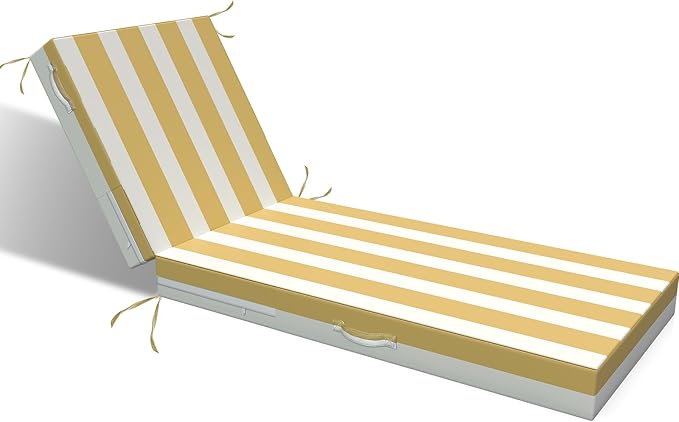 L'AGRATY Outdoor Lounge Chaise Cushion: 72x21x3 Inch Waterproof Lounge Chair Cushion for Outdoor Furniture with Fade Resistant Removable Cover - Patio Cushions for Pool Lawn Deck(Khaki White 1Pack)