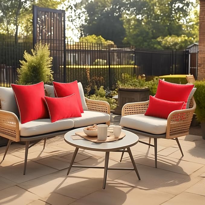 MIULEE Pack of 2 Outdoor Waterproof Pillow Covers Decorative Lumbar Throw Pillows Solid Color Farmhouse Couch Cushion Covers for Patio Tent Bed Sofa Living Room 12x20 Inch Red