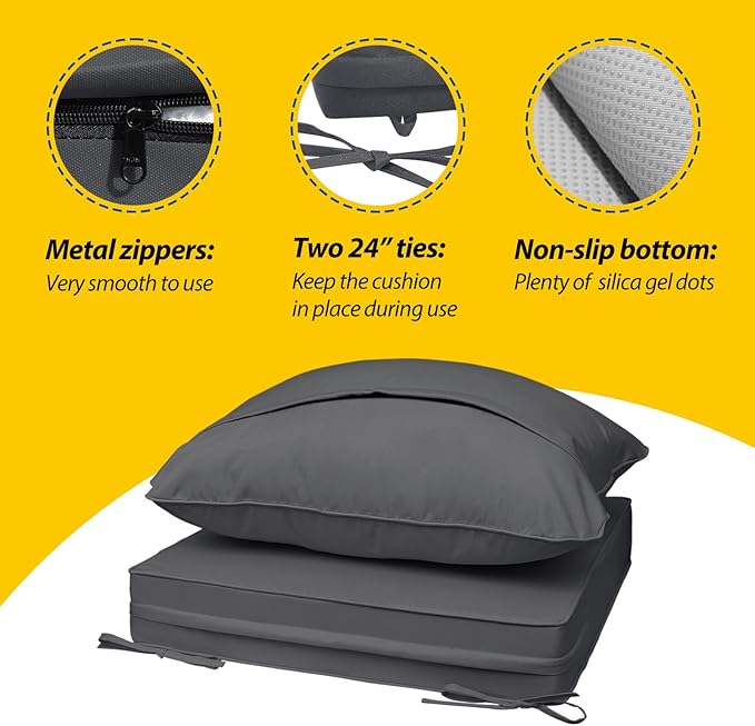 AAAAAcessories Outdoor Seat Cushions for Chairs, Fade-Resistant, Waterproof Patio Furniture Replacement Cushions, 21" x 19" x 3" + 21" x 19", Dark Gray