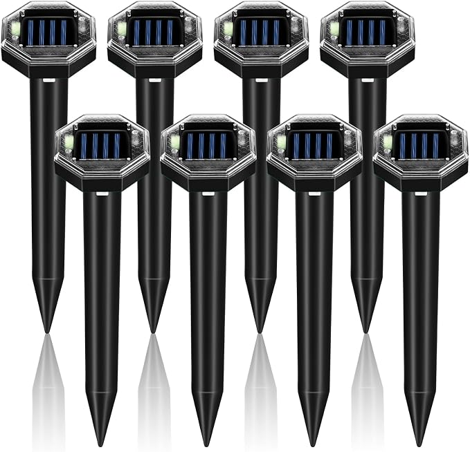 2026 New Mole Repellent Solar Powered, Ultrasonic Gopher Repellent Snake Repellent for Yard Lawn Garden, Waterproof Vole Groundhog Chipmunk Armadillo Squirrel Rodent Deterrent Stakes,8 Pack