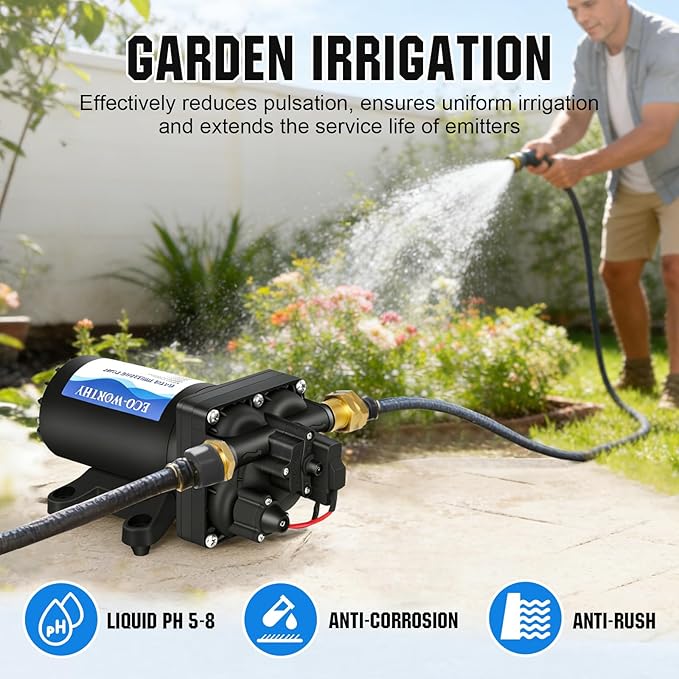 ECO-WORTHY RV Fresh Water Pump 12V DC 5.5GPM 70PSI,12 Volt Diaphragm Self-Priming Pump with Pressure Switch for RV Garden Irrigation Spraying Marine Yacht