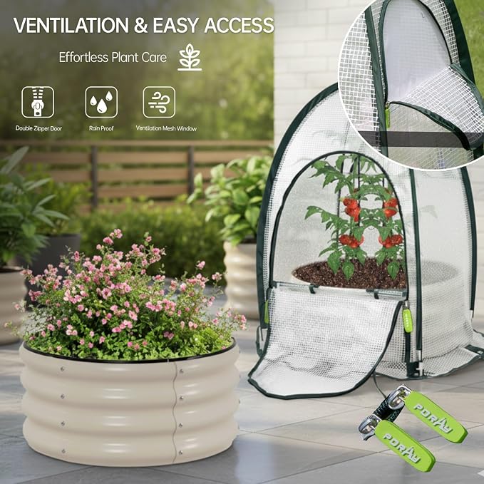 Riased Garden Bed with Greenhouse Cover, Raised Planter Box (2pcs 24in Round Garden Bed &Greenhouse Set)