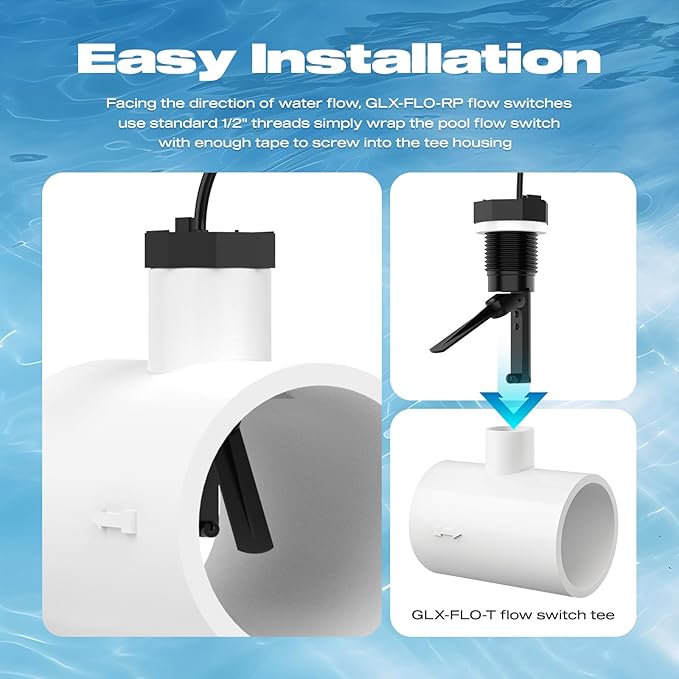 Malicetel Flow Switch GLX-FLO-RP for Hayward Goldline Aquarite Salt System Pool Flow Sensor Suitable Hayward Salt Cell and Chlorine Generator with Tee and 15ft Cable