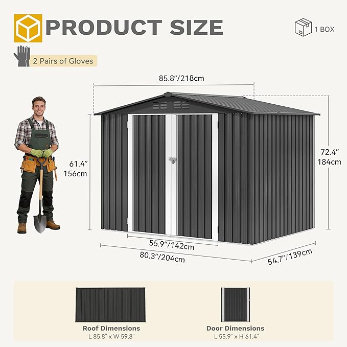 DWVO 7'x5' Large Metal Outdoor Storage Shed, Heavy Duty Tool Storage Sheds for Backyard Patio Lawn - Ideal for Bicycles, Garden Tools, and Lawn Equipment, Easy-to-Assemble, Dark Gray