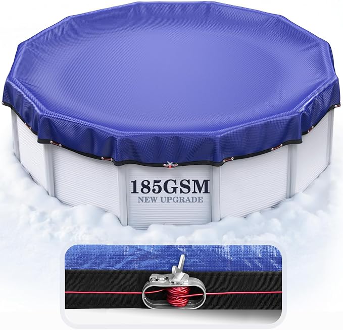 [2026 Upgrade 185GSM] UIRWAY 14FT Pool Cover Heavy-Duty PE Above Ground Round Pool Cover, Metal Buckle, Cold & UV Resistant, Tearproof