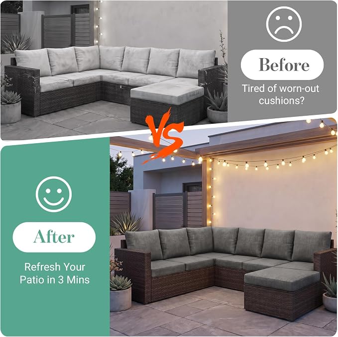 pickyNproud 14Pcs Patio Cushion Covers Stretch Outdoor Couch Cushions Slipcovers Replacement Washable Furniture Protector with Elastic Bottom Sofa Chair Seat Cover, Textured Charcoal Gray