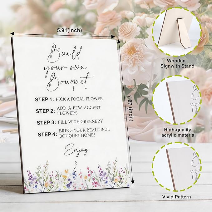 AXQMY 86 Pcs Flower Bar Supplies Include Flower Bar Sign, 80 Clear Bouquet Wrapping Bags, 2 Garden Scissors, Light Pink Green White Orange Chiffon Ribbons for Wedding, Bridal Shower, Garden Party